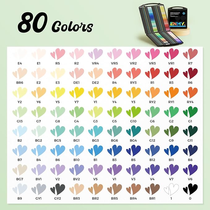 80 Colors Acrylic Paint Markers, Direct Liquid Acrylic Paint Marker Pen, Fabric Markers for Textile, Canvas, Rock, Glass, Wood, Paper, DIY, Acrylic Coloring Pens for DIY Craft Supplies