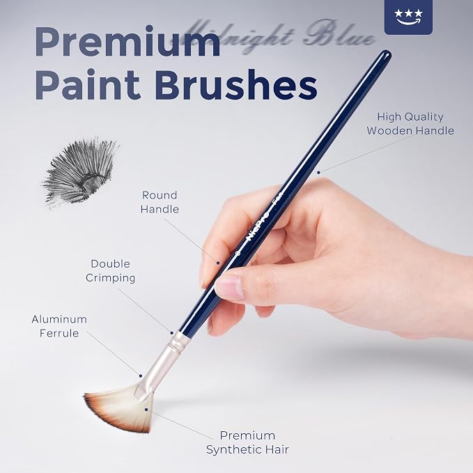 Nicpro 36pcs Paint Brush Set for Acrylic Painting, Oil, Watercolor, Gouache | 9 Shapes No Shedding Synthetic Bristles with Palette Knife and Canvas Roll, Professional Painting Supplies for Artists