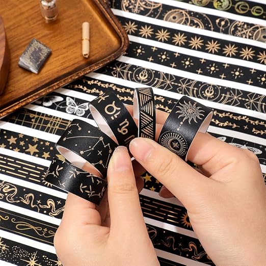 icceemee 36 Rolls Starry Theme Washi Tape Set with Celestial Patterns - Writeable Decorative Tapes for Scrapbooking, Junk Journal Supplies, Bullet Journaling 0.6" x 79" per Roll