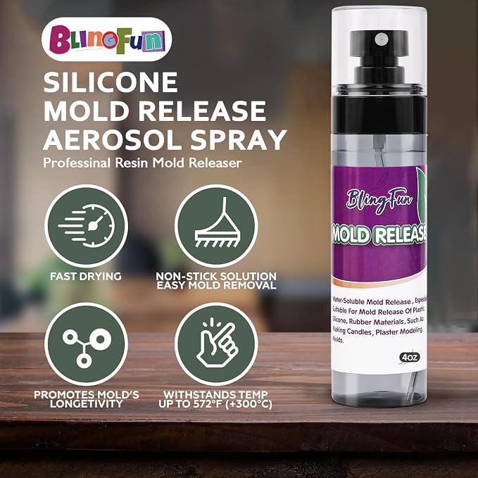 BlingFun Mold Release Spray for Candle Making & Epoxy - Uniform Coverage Fast Drying Non-Stick, Professional Grade Silicone Based Release Agent, Easy to Clean Extends Mold Life