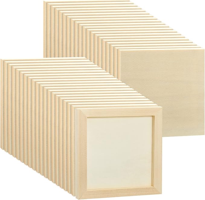 Kathfly 48 Pcs 6 x 6 Inch Wood Panels for Painting,Unfinished Boards