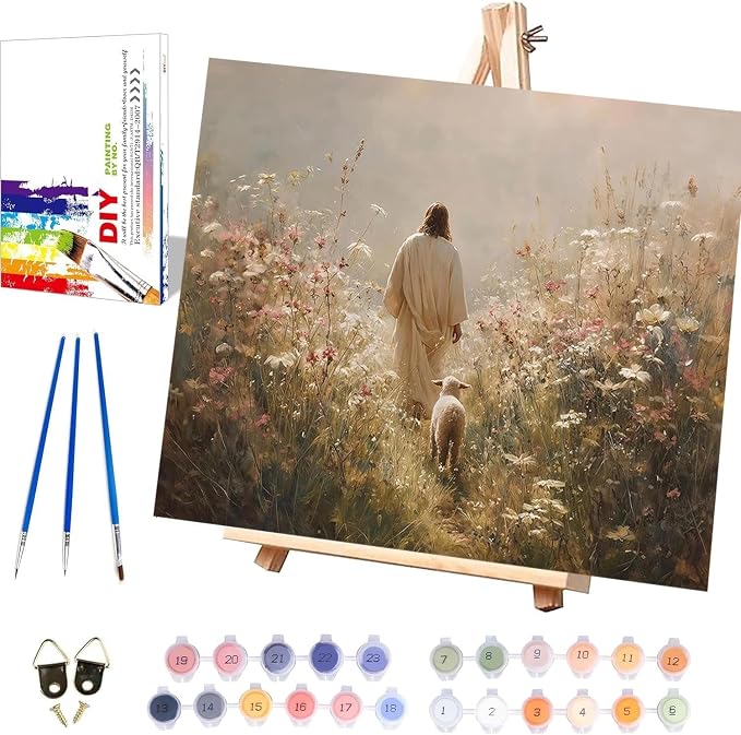 Jesus Paint by Numbers Kit for Adults Framed Canvas, with Wooden Easel