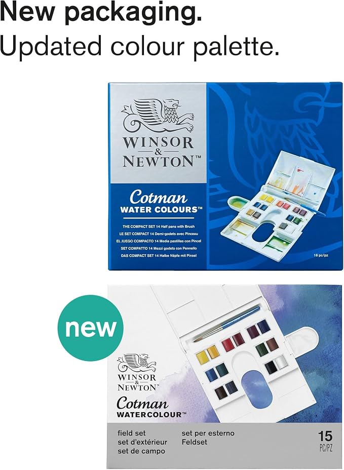 Winsor & Newton Cotman Watercolor Paint Set, 14 Half Pan Field Set | Introductory Watercolor made with Fine Art Pigments, Perfect for Beginners, Lightfast & Permanent, Good Tinting Strength