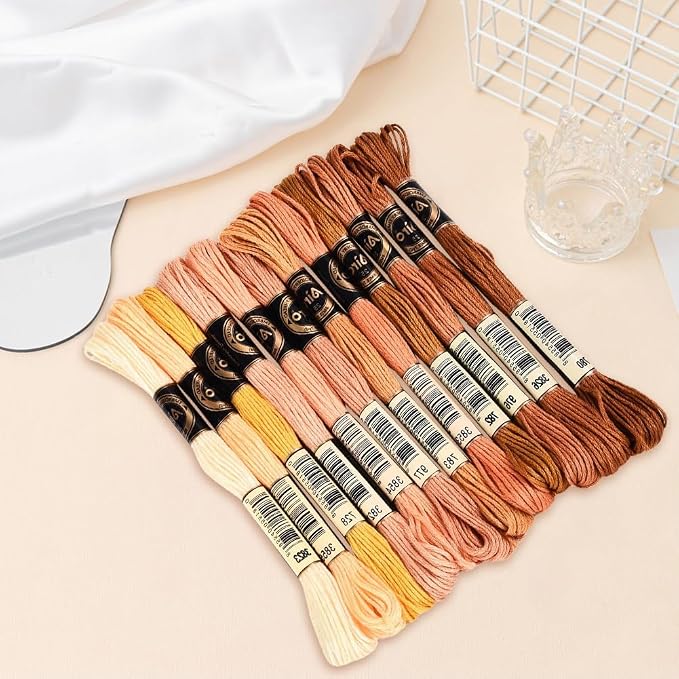 105 Yards 12 Skeins Gradient 6 Strands Earth Color Friendship Bracelet Threads String Polyester Variegated Embroidery Floss Cross Stitch Thread Assorted Bulk for Hand Sewing Making Supply
