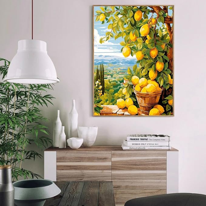 Clendo Lemon Paint by Numbers Kits for Adults, DIY Lemon Tree Adult Paint by Number Kits on Canvas, Digital Oil Number Painting for Home Decor (16x20 Inch)