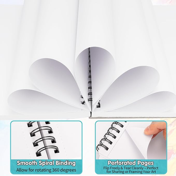 FIXSMITH 9"X12" Sketch Book, 100 Sheets, 68 lb/100gsm Sketchbook, Teal | Acid Free Drawing Paper | Spiral Bound Artist Sketch Pad | for Kids, Beginners, Artists & Professionals | Bright White