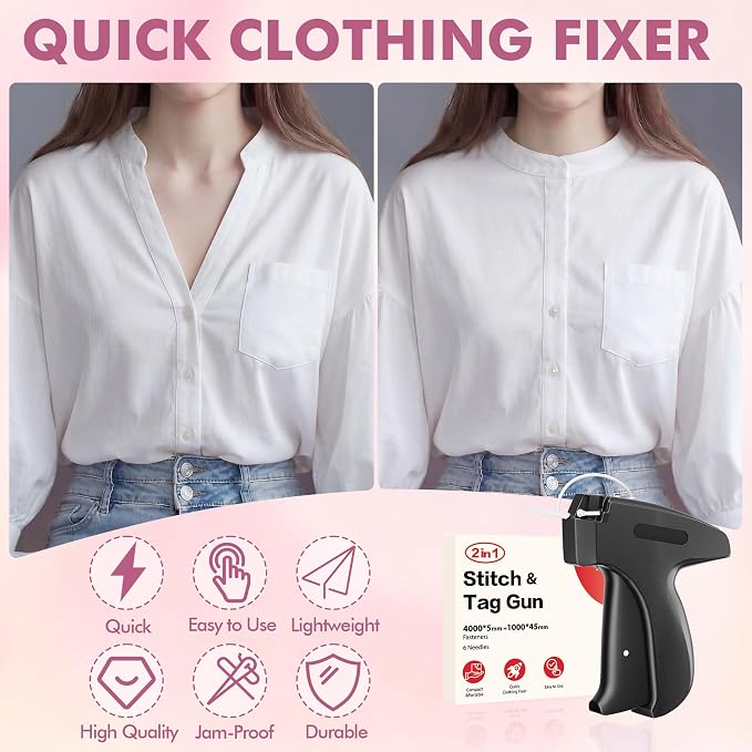 Stitch Gun for Clothes, Tagging Gun, Quick Clothing Fixer, Black