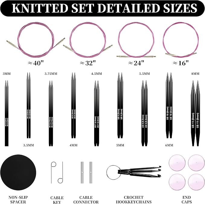 Froggod 4.53" (11.5cm) Interchangeable Circular Knitting Needles Set
