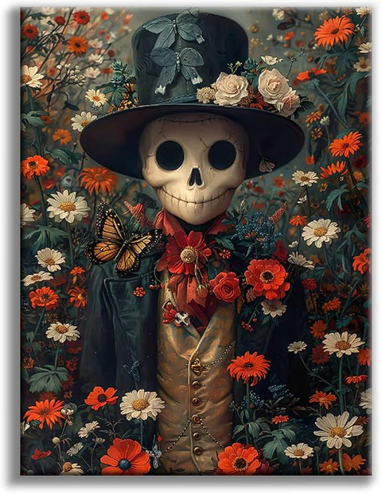 Diamond Art Kits for Adults, Flowers Skull Diamond Painting for Beginners | 12x16 Inch, Full Drill Round Dots, Skeleton DIY 5D Gem Art Craft Kits, Home Wall Decor, Stress Relief Relaxing Hobby Gift