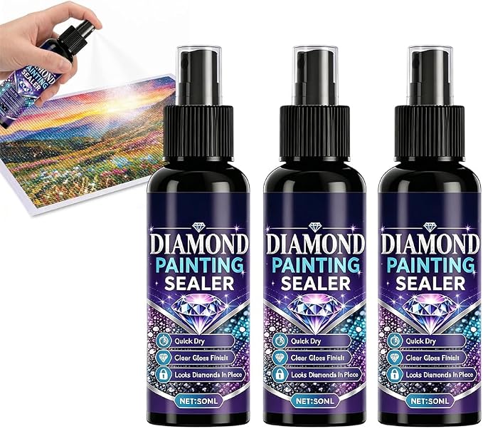 Diamond Art Sealer, 2027 New Diamond Painting Sealer Spray, 100ml Quick Dry Gloss Finish Sealant for Diamond Art, Clear Protective Coating to Secure Drills (30ml*3 (1.01 fl oz))