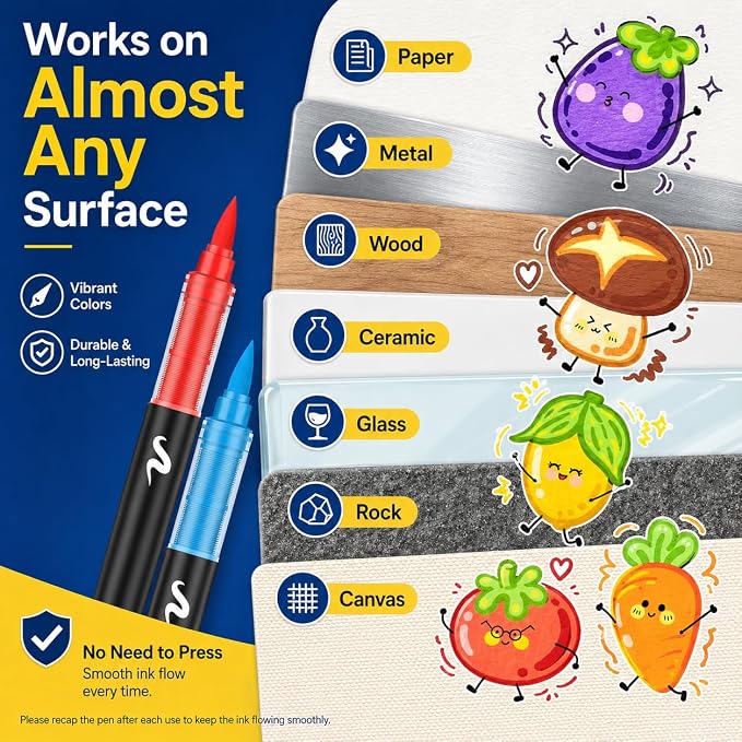 Amamao 240 Colors Soft Brush Tip Acrylic Paint Markers for Rock Painting
