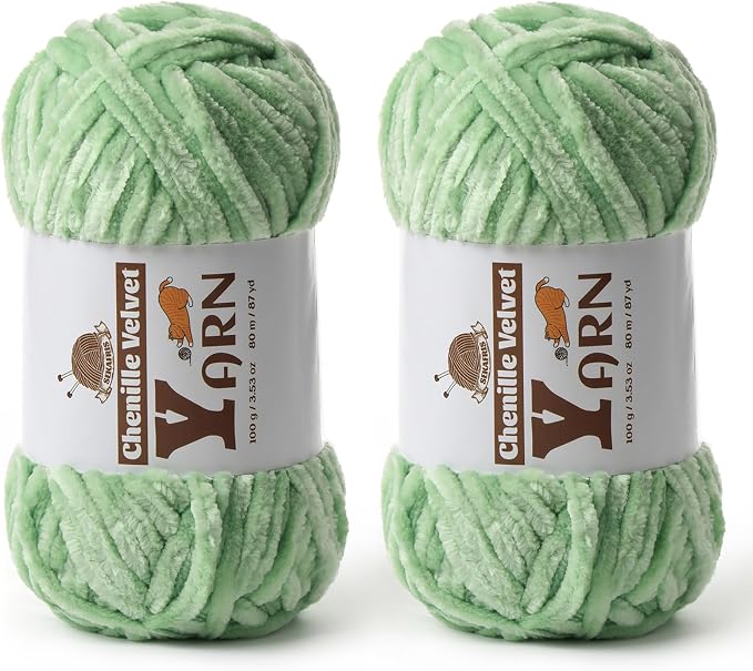 Chenille Crochet Light Green Yarn 2 Pack