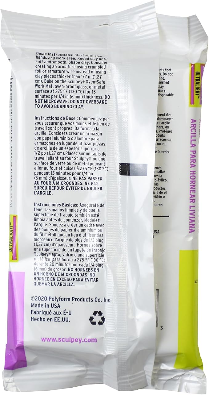 Polyform Super Sculpey Ultralight White, Lightweight, Non Toxic. Soft, Sculpting Modeling Polymer clay, Oven-bake clay, 8 oz bar. Great for all advanced sculptors, artists and cosplayers.