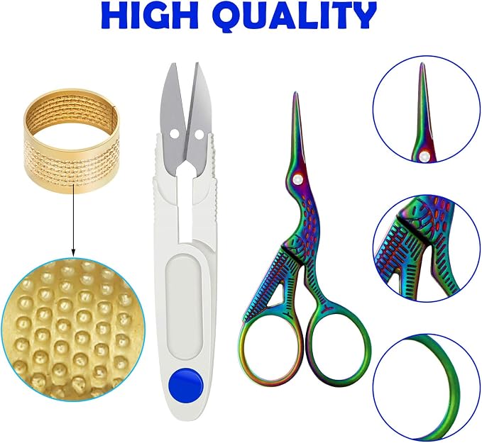 Mudder 53 Pcs Cross Stitch Kit with Embroidery Hoop Bamboo Needles,Blue | Bamboo Hoop Rings Scissors Threading Tool Thimbles Bobbins Seam Ripper for Cross Stitch Embroidery Starter Projects