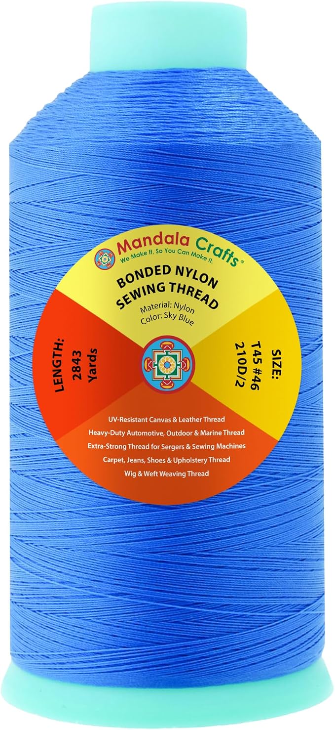 Mandala Crafts Size 46 210D T45 Sky Blue Bonded Nylon Thread, 2843 YDs