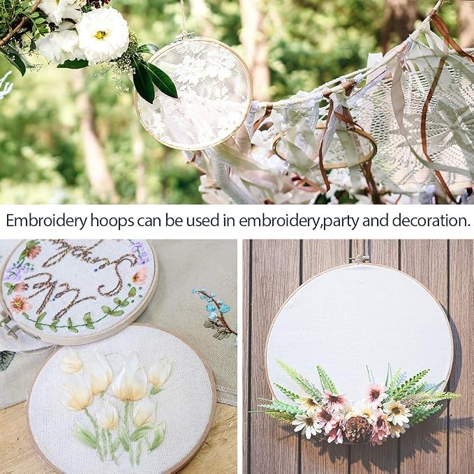 Caydo 7 Pieces 7 Sizes Embroidery Hoops Set 4 inch to 12 inch | Bamboo Circle Cross Stitch Hoop Rings for Craft Sewing and Home Ornaments