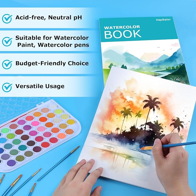 Hapikalor 3-Pack 9"x12" Watercolor Paper, 140lb/300g Water Color Paper Teal | Artist Painting Drawing Paper Book, Art Supplies for Adults Kids, Watercolors, Watercolor Paint Set, Sketchbook, Journal