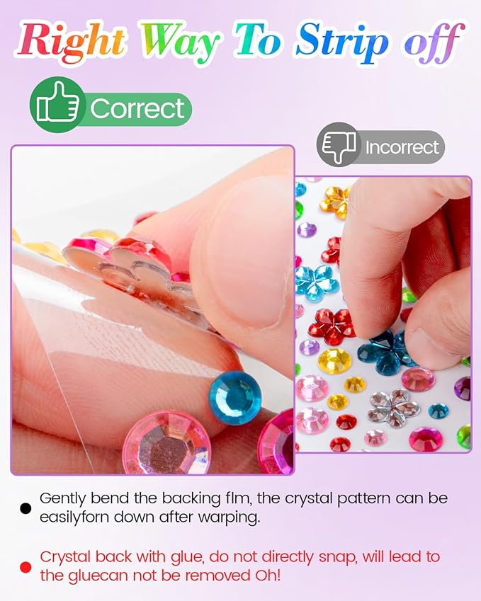 6124Pcs Gem Stickers-Self-Adhesive Face Jewelry Stickers, Acrylic Gems DIY Crafts, Sparkling Heart-Shaped Rhinestone for Kids, for Party & Holiday Supplies