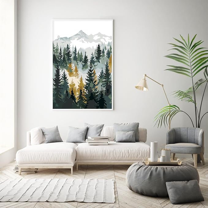 Framed Paint by Numbers Kit for Adults Beginner & Kids Age 8-12, Easy Landscape Adult Paint by Number Kits on Canvas, DIY Acrylic Forest Number Painting for Adults Mountain for Home Decor 8x12 Inch