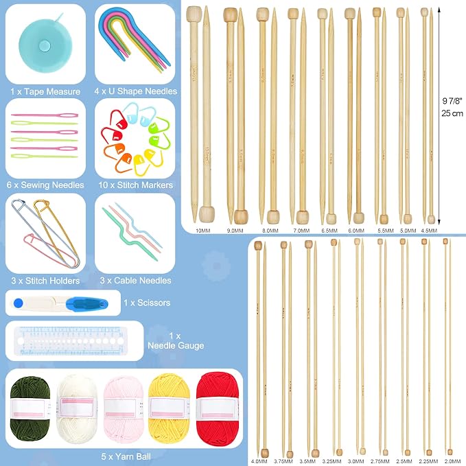 Coopay Knitting Kit for Beginners, Complete Knitting Kit for Adults Gifts | 71pcs Knittings Kit w/ 2mm-10mm Bamboo Knitting Needles Set, Yarn, Storage Case, Knitting Accessories, Knitters Gifts