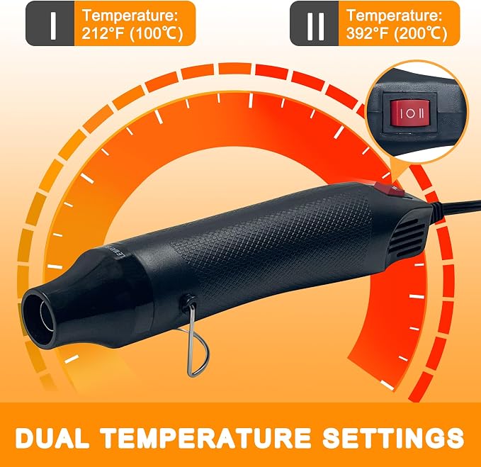 Mini Heat Gun for Crafting, 300W 2-Temp Settings Fast Heat Hot Air Gun Tool for Crafting, Heat Gun for Craft Dryer, 6.56Ft Long Cable Overload Protection for Drying Paint, Shrink Tubing - Black