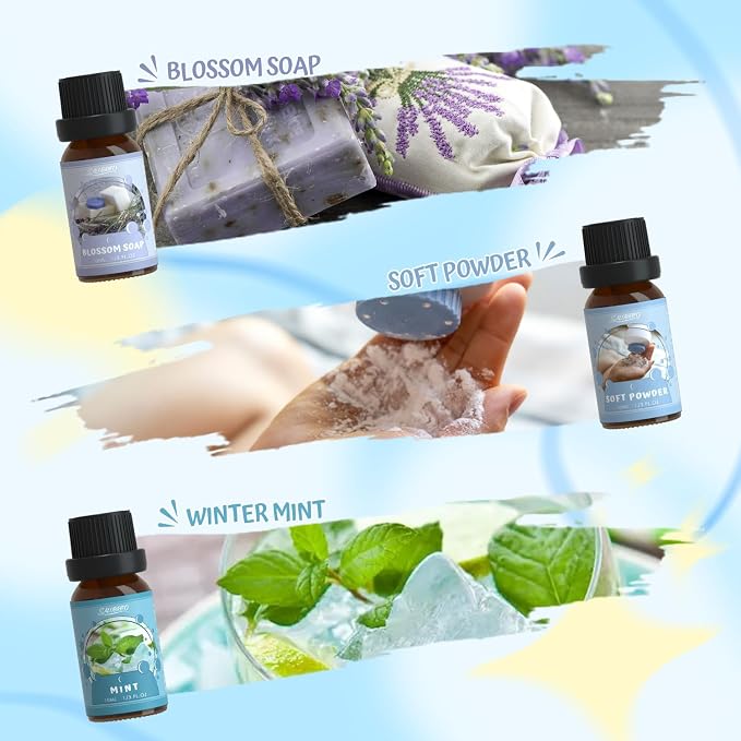 SALUBRITO Clean Diffuser Oils Set, Premium Essential Oils Set for Diffuser, Candle, Soap Making, Fresh Cotton, Clean Home, Fresh Linen, Soft Powder, Blossom Soap, Mint, Fragrance Oil