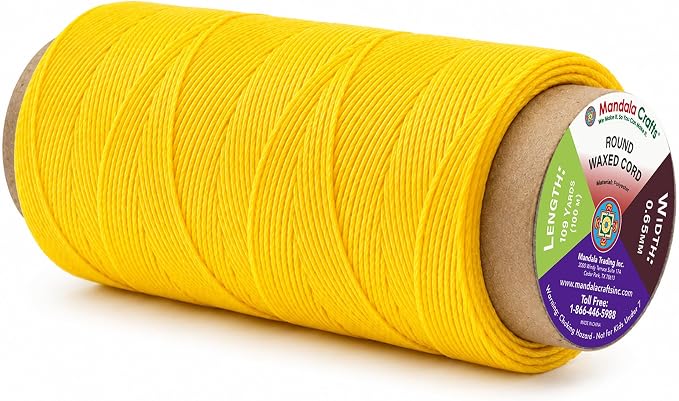 Mandala Crafts 100M 0.65mm Yellow Round Waxed Thread for Leather Sewing