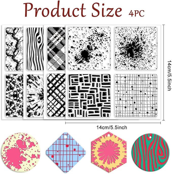 CHGCRAFT 4 Pcs 4 Styles Wood Print Polymer Clay Texture Sheets Marble Silicone Texture Stamp Clay Texture Mat Modeling Pattern Pad Texture Sheets for Making Earrings Jewerly, 5.5x5.5 inch