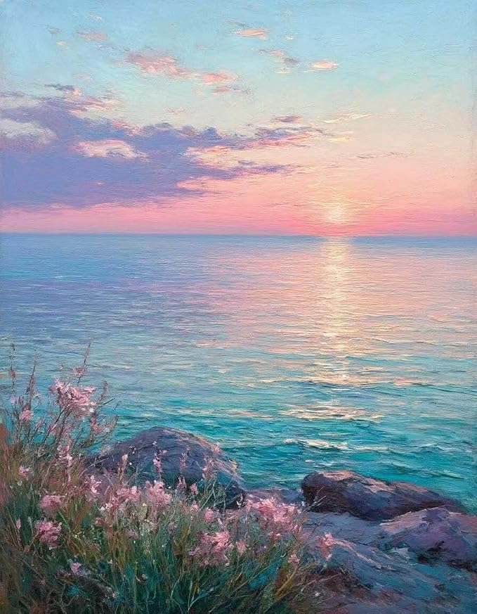 Mrnsiet Paint by Number for Adults Beginners, Easy Lake Paint by Numbers Kits on Canvas, Sunset Oil Painting Kits Adults' Paint-by-Number Kits for Home Wall Decor 16x20 Inch