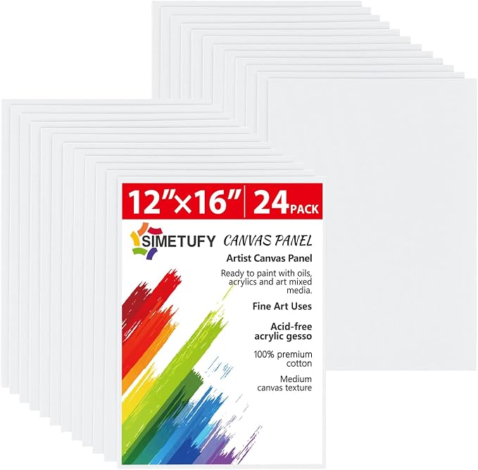 Simetufy 24 Pack 12 x 16 inch Canvas Boards for Painting, Canvas Panels | Gesso Primed Acid-Free 100% Cotton for Acrylic Oil Watercolor Tempera Paints