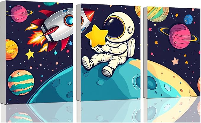 3 Piece Paint by Numbers Kit for Kids Easy Kid Paint by Number Kits Ages 8-12 Space DIY Painting Kits for Kids Age 4-8 Beginner Paint by Number Canvas with Frame Children Color by Numbers Kit 8x12 In