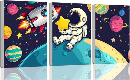 3 Piece Paint by Numbers Kit for Kids Easy Kid Paint by Number Kits Ages 8-12 Space DIY Painting Kits for Kids Age 4-8 Beginner Paint by Number Canvas with Frame Children Color by Numbers Kit 8x12 In