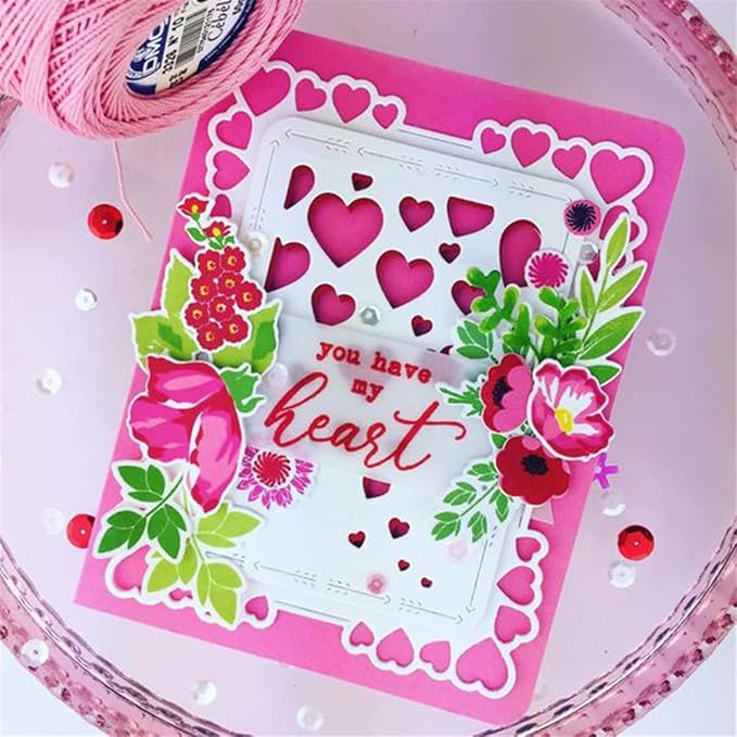 Cutting Dies 3D Background Frame Metal Stencils Scrapbooking Tools DIY Craft Carbon Steel Embossing Template for Paper Card Making Album Arts Supplies (Frame 9-heart 10.5x13.3cm)