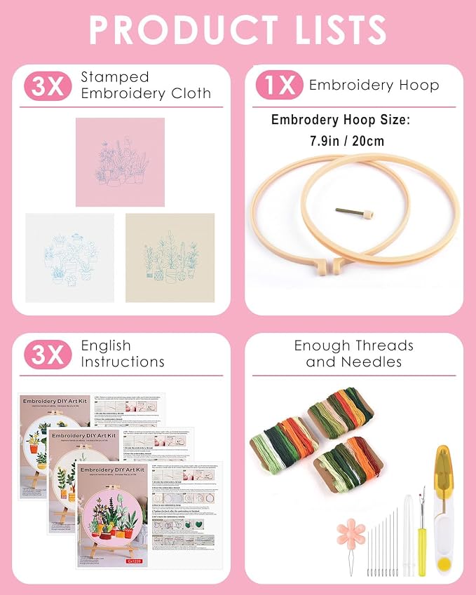 TINDTOP 3 Pack Embroidery Kit for Adult, Embroidery DIY Starter Kit