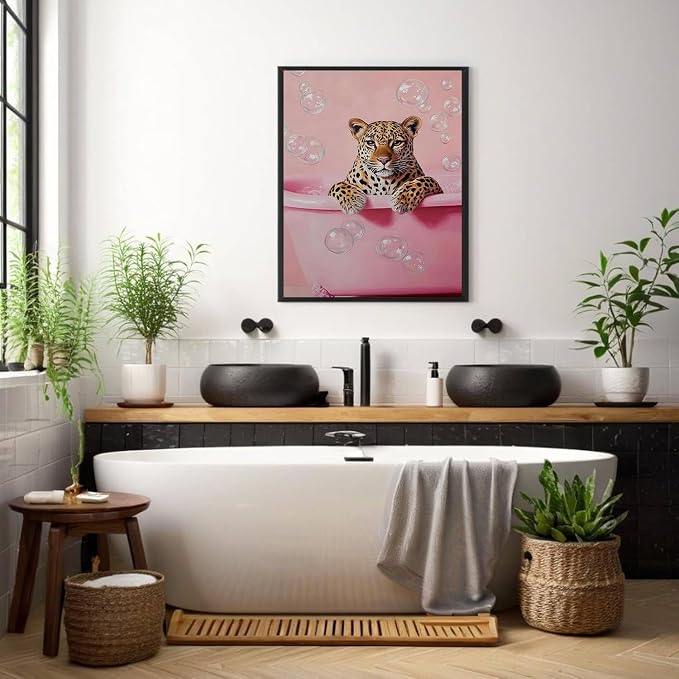DAZZLEDOTS Pink Diamond Art Kit, Cheetah Bathroom Round Diamond Painting