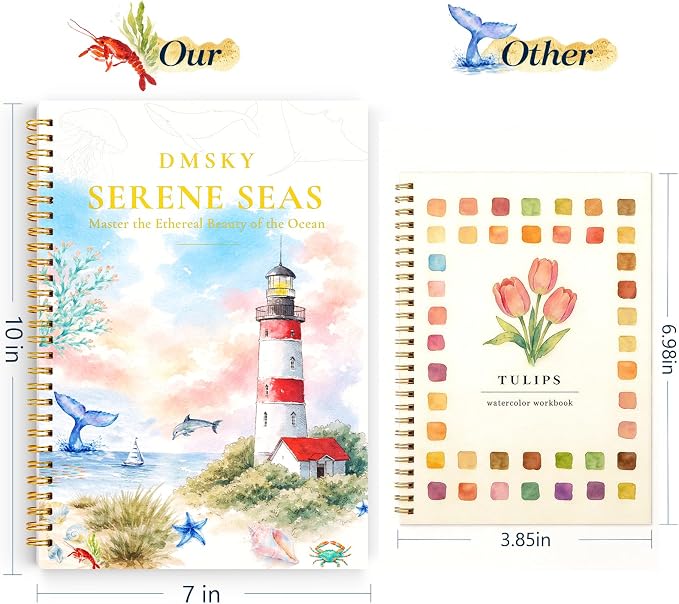 Watercolor Workbook for Beginners,18 Serene Seas Sceneries Water Coloring Book,Relaxing & Easy to Paint Water Coloring Book with 24 Colors-Perfect for Gifting to Creativity & Joy for Adults