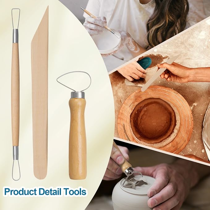 Amrules 8 Pcs Polymer Clay Sculpting Tools Kit for Adults, Light Yellow | Smooth Comfortable Handles, Sturdy Wood & Stainless Steel, Perfect for Beginners, Pottery Lovers & Diy Craft