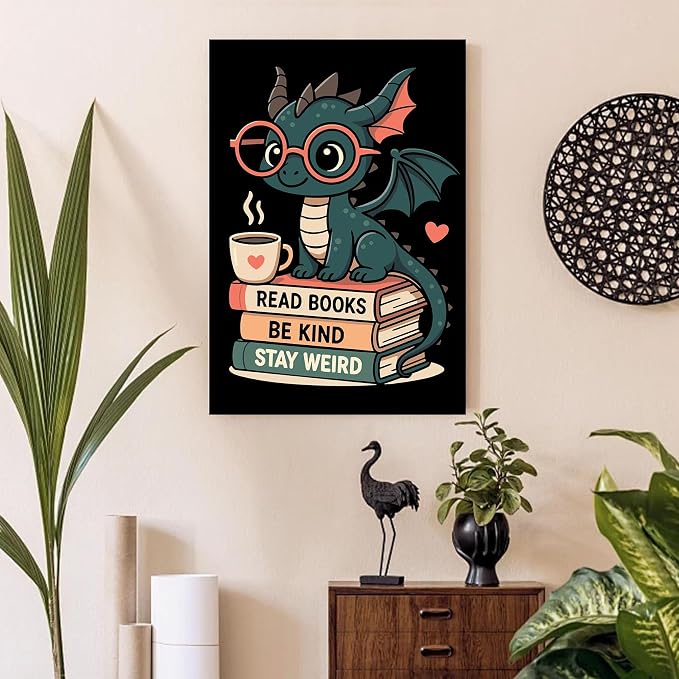 Gemozaic Framed Paint by Numbers Kit for Adults - Black Dragon & Books | Books Framed Paint by Number for Adults & Beginners 8-12, Cute Dragon Numbers Painting for Gift, Home, Wall Decor, 8 x 12 IN