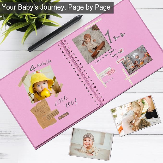 DIY Scrapbook Album 7x7 Inch, Hardcover Kraft Paper Scrap Book Photo Album, Blank Page Memory Scrap Book for DIY Crafts, Traveling, Wedding, Anniversary, Birthday, 40 Pages (20 Sheets), Pink