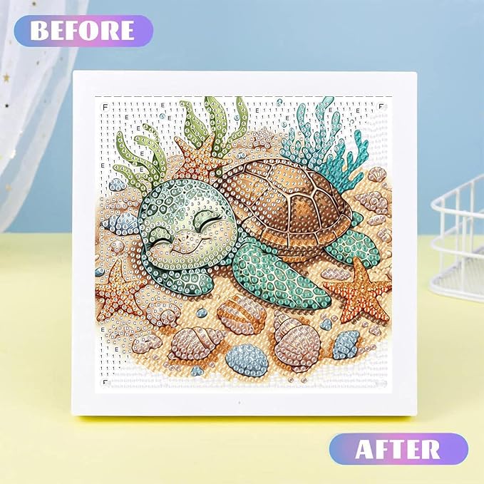 ajepon Turtles Diamond Art Kits for Kids with Frame, Animal Diamond Art for Kids Ages 8-12, Turtle Diamond Painting Kits for Kid with Beautiful Package for Gift Home Wall Decor (7x7inch)