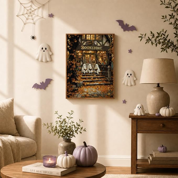 TELMOXA Fall Paint by Numbers Kit for Adults, 16x16 in | Ghost Paint by Numbers, Acrylic Oil Painting, Colored Canvas, Painting Kit, DIY Craft Kits, Gifts, Home Wall Decor