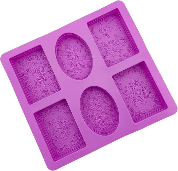2 Pieces Embossing Flower Chocolate Moulds Soap DIY Mold Silicone Rectangle Oval Soap Molds Handmade Cake Candy Biscuit, Pudding Moulds Ice Cube Trays