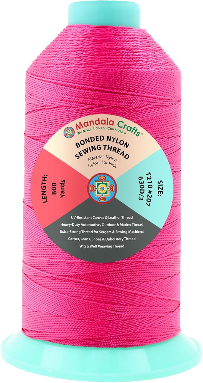Mandala Crafts Size 207 630D T210 Hot Pink Bonded Nylon Thread, 800 YDs