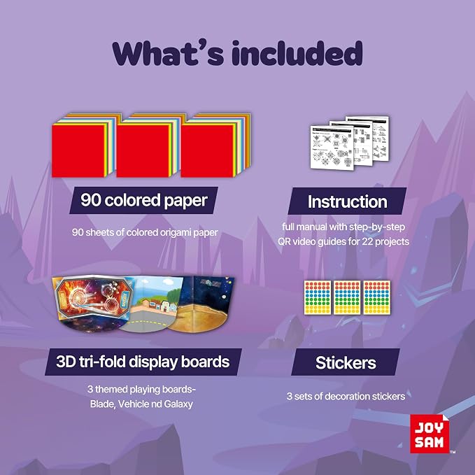 JOYSAM Future Explorer Origami Paper Folding Kit for Kids Ages 5-8 8-12, Made in Korea, 22 Projects with Tri-fold 3D Display Boards, Easy Manual with QR Video Tutorial Included