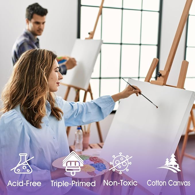 ESRICH 10x10 Stretched Canvas for Painting, 2 Pack Square Canvas for Painting Primed Acid-Free Framed Blank Canvas, Art Canvases for Beginners & Artists to Paint Oil, Acrylic, Pouring Painting.