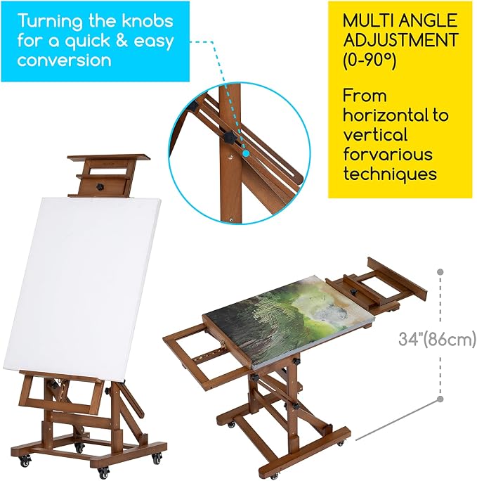 MEEDEN Extra-Large Art Painting Easel: Holds Canvas Up to 79" for Studio | Solid Beech Wood Artist Easel, Professional Heavy-Duty Easel for Adults, Movable H Frame Floor Easel for Painting, Walnut