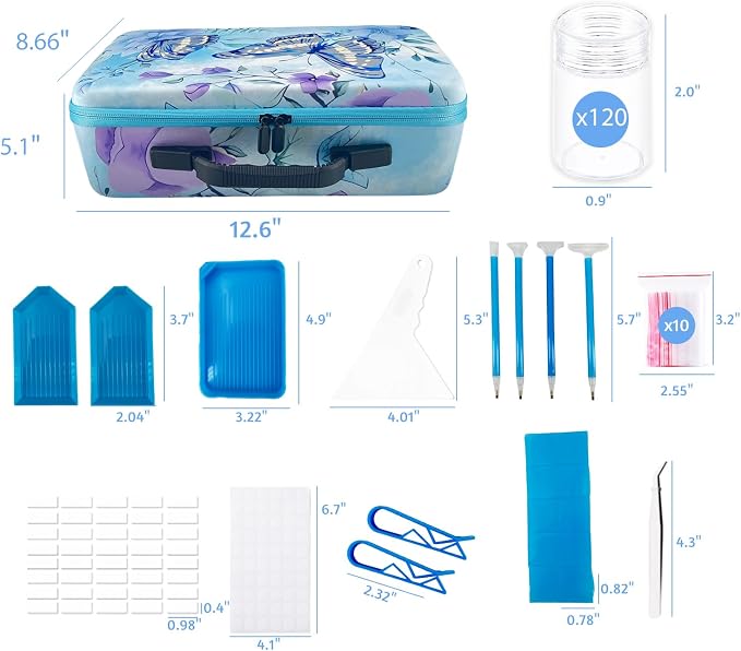 120 Slot Diamond Painting Storage Containers | Blue 120-slot storage box with tools & accessories for diamond art