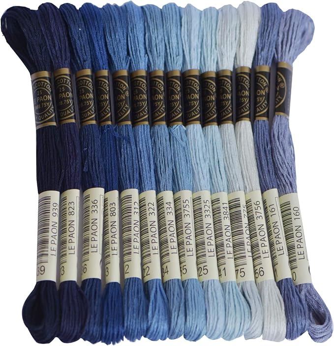 Premium Rainbow Color Embroidery Floss - Cross Stitch Threads - Friendship Bracelets Floss - Crafts Floss - 14 Skeins Per Pack Embroidery Floss, Electric Blue Gradient