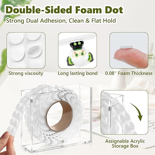 400 PCS 2mm Double Sided Foam Dots with Acrylic Box 0.4" Foam Round Dots 3D Craft Foam Tape Dual Adhesive Foam Mounts Foam Pop Dots for Art Crafts DIY(White with Box,0.4" Diameter,2mm Thick)