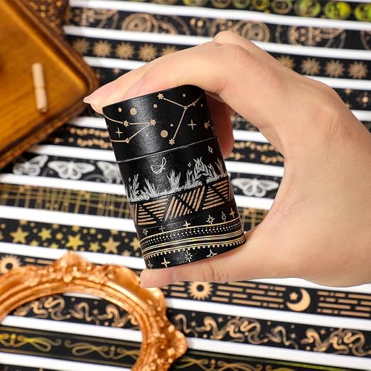 icceemee 36 Rolls Starry Theme Washi Tape Set with Celestial Patterns - Writeable Decorative Tapes for Scrapbooking, Junk Journal Supplies, Bullet Journaling 0.6" x 79" per Roll